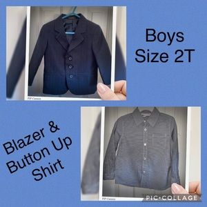 ✨EUC Boys Blazer & Button Up Shirt Sz 2T Navy Blue